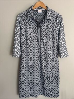 Gretchen Scott Women's M Dress Geometric Polo Dress 3/4 Sleeve